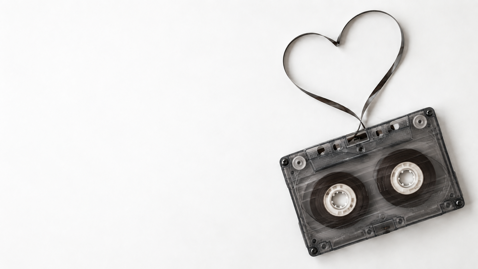 A cassette with its tape forming a heart